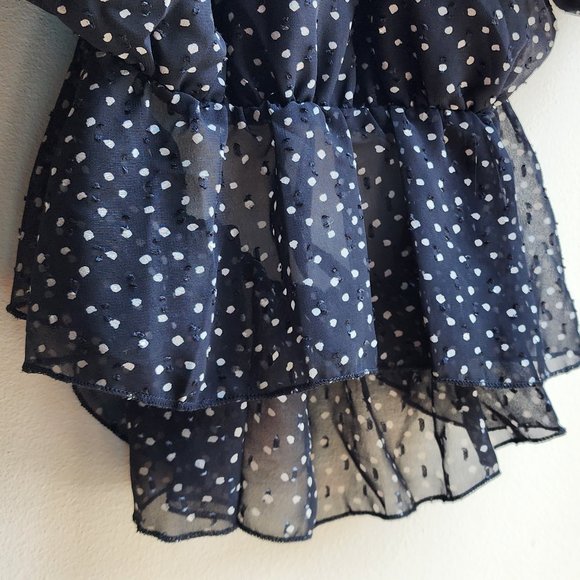 Nasty Gal Black/White Polka Dot Balloon Sleeve Open Back Blouse Size 2 - Picture 8 of 16